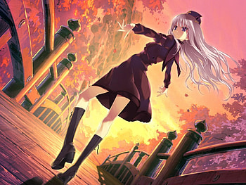 On Bridge, bridge, anime girl, anime, sunset HD wallpaper