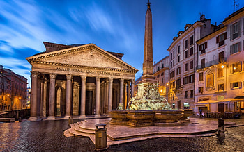 Pantheon at night, que square, Beautiful fountain, Marco Vispanio HD wallpaper