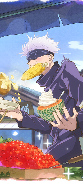 Gojo's Feast: Jujutsu Kaisen Anime Delight, Satoru Gojo, Anime, Jujutsu Kaisen HD phone wallpaper