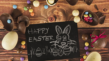 Happy Easter Drawing Black Board Candies Cookies Easter Eggs Happy Easter HD wallpaper
