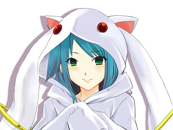 Mahou Shoujo, anime girl, white, anime, short hair, blue hair HD wallpaper
