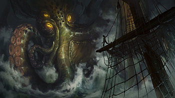 Kraken vs sailing ship, Fantasy art scenery, Nautical adventure , Epic battle HD wallpaper