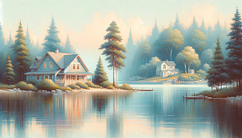 Serene Lake House, lake house, lake, house, tree, landscape HD wallpaper
