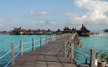 Nature, Flowers, Houses, Bridge, Resort, Blue Water, Bungalow, Small Houses HD wallpaper