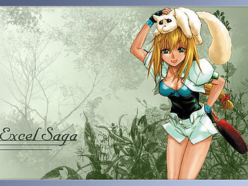 excel-saga, girl, grass, tree, saga, anime, excel, animals, nature, hair HD wallpaper