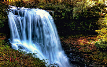 Dry Falls, North Carolina, rocks, cascade, river, trees, autumn, usa HD wallpaper