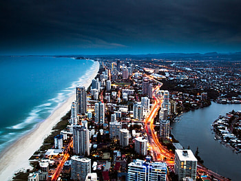golden city coas, golden, oceans, city, beach HD wallpaper