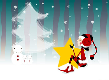 Holidays, New Year, Snowflakes, Snowman, Girl, Christmas Tree, Star HD wallpaper