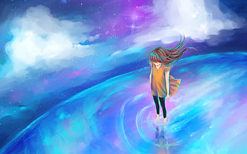 Over Planet, anime-girl, anime, artist, artwork, digital-art HD wallpaper