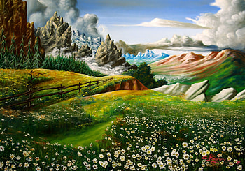 Mountain, sky, flowers HD wallpaper