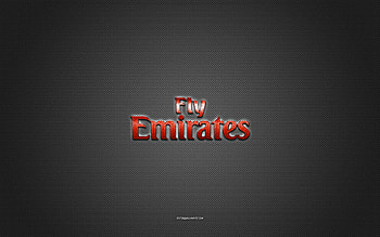 Emirates Airlines logo, red shiny logo, Emirates Airlines metal emblem, gray carbon fiber texture, Emirates Airlines, brands, creative art, Emirates Airlines emblem HD wallpaper