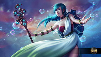 Aquarius, blue, fantasy, heroes of newerth, game, girl, bubbles HD wallpaper