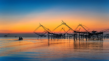 Fishing, Boat, Thailand, Sunrise, Sky HD wallpaper