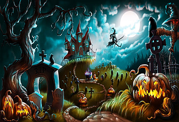 halloween flying witch, pumpkins, halloween, sky, witch HD wallpaper