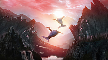 Flying Whales , whales, whale, artist, artwork, digital-art, deviantart HD wallpaper