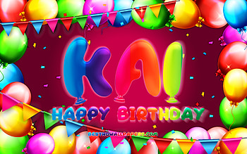 Happy Birtay Kai, , colorful balloon frame, Kai name, purple background, Kai Happy Birtay, Kai Birtay, popular american female names, Birtay concept, Kai HD wallpaper