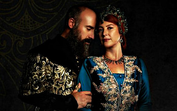 Magnificent Century (2011– ), blue, Vahide Gordum, Muhtesem Yuzyil, black, hurrem, man, odalisque, woman, Magnificent Century, tv series, love, couple, turkish, halit ergenc, redhead, sultan suleyman HD wallpaper