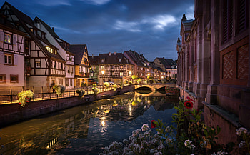 Bridge, , Colmar, Canal, France, House, Night, Town, Towns HD wallpaper