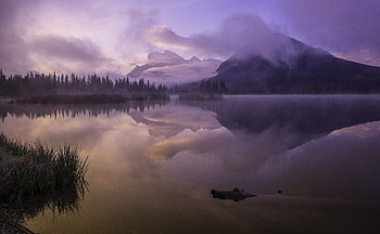 Mountains Sunrise Clear Sky Violet , mountains, sunrise, sky, nature, lake, water HD wallpaper