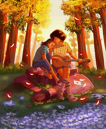 Art, Love, Couple, Pair, Guitar, Romance, Embrace HD phone wallpaper