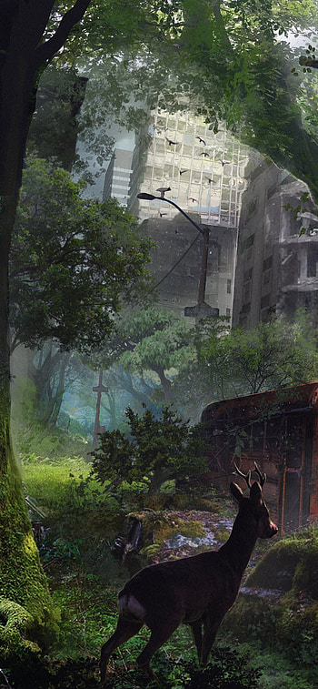 Afterlight Stag | Ruins of Neon Grove | Last Deer of the City, ruin, deer, Sci Fi, post apocalyptic HD phone wallpaper