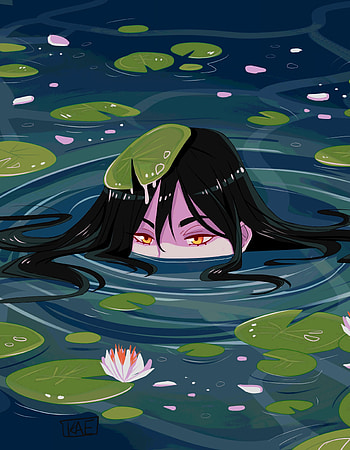 Girl in water, water lilies, original, art HD phone wallpaper