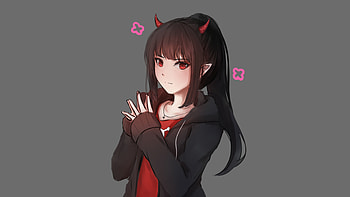 Red eyes, anime girl, devil, art HD wallpaper