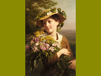 Art, abstract, painting, flower, green, beautiful, girl HD wallpaper