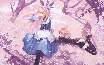 Anime girl with neko, Neko, girl, flowers, anime HD wallpaper
