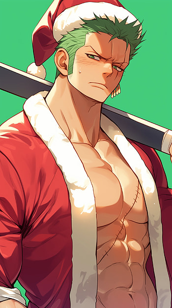 Roronoa Zoro's Festive : Anime Christmas Vibes, anime christmas, One Piece, Roronoa Zoro, green anime HD phone wallpaper