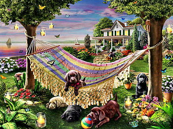 Puppies and Butterflies F, animal, art, dogs, puppies, beautiful, illustration, artwork, butterflies, wide screen, painting, pets, canine HD wallpaper