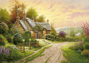 A peaceful village, Flowers, Road, Cottage, House HD wallpaper