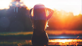 Girl Sitting Back View Lens Flare , girls, model, sunset HD wallpaper