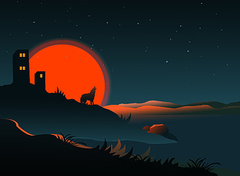 Art, Sun, Vector, Building, Silhouette, Wolf HD wallpaper