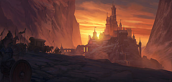 Sunset Kingdom, fantasy, castle HD wallpaper