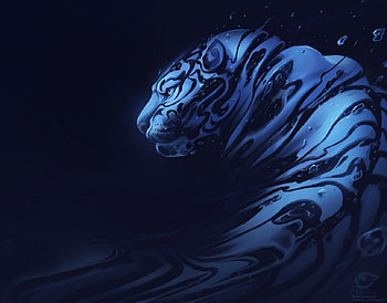 Year of the Water Tiger, water, dark, blue, black, tiger, art, alectorfencer, chinese, zodiac, fantasy, claudya schmidt, tigru, luminos HD wallpaper