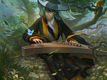 Asian forest music woman, nature, asia, fantasy, woman HD wallpaper