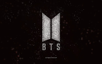 BTS glitter logo, , black background, BTS logo, white glitter art, BTS, creative art, BTS white glitter logo, Bangtan Boys HD wallpaper