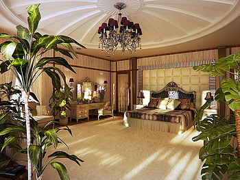 interior, architecture, bed, light, house, tree HD wallpaper