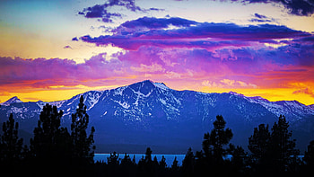 Mount Tallac and Lake Tahoe, California, us, colors, clouds, sky, mountain, sunset HD wallpaper