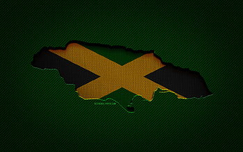 Jamaica map, , North American countries, Jamaican flag, green carbon background, Jamaica map silhouette, Jamaica flag, North America, Jamaican map, Jamaica, flag of Jamaica HD wallpaper