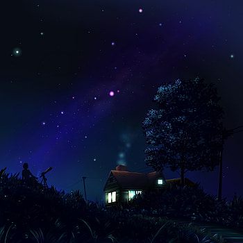 Art, Stars, Night, Silhouette, House HD phone wallpaper