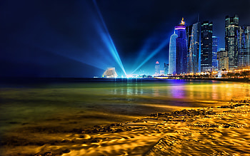 Doha Qatar Skyline, skyline, world, lights HD wallpaper