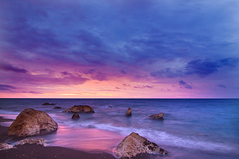 Sunset Ocean Water Rock Beach , seashore, sunset, ocean, water, rocks, beach HD wallpaper