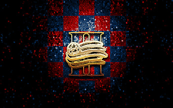 New England II FC, glitter logo, USL League One, red blue checkered background, soccer, american football club, New England II logo, mosaic art, football, New England II HD wallpaper