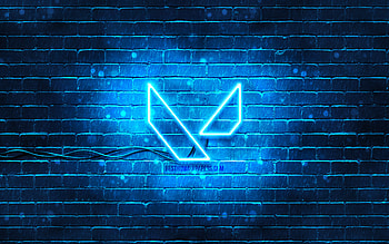 Valorant blue logo, , blue brickwall, Valorant logo, games brands, Valorant neon logo, Valorant HD wallpaper