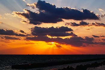 Landscape, Nature, Sunset, Sea, Sun, Clouds HD wallpaper