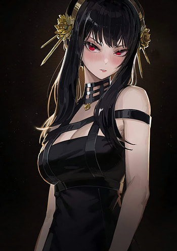long hair, red eyes, Yor Forger, Spy x Family, anime girls, fan art, anime, black hair. HD phone wallpaper