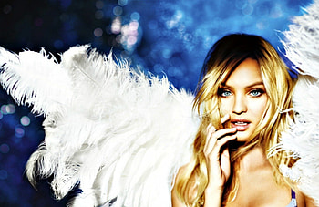Candice Swanepoel, blue, wings, white, model, blonde, eyes, girl, angel, beauty, woman, victoria s secret HD wallpaper