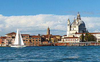 Venice, Italy, sailboat, Venice, canal, Italy, church, houses HD wallpaper